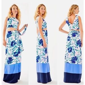 Lilly Pulitzer Jenna Top Maxi Skirt Set Pink Tropics Sweet Pea Tint Women's 0
